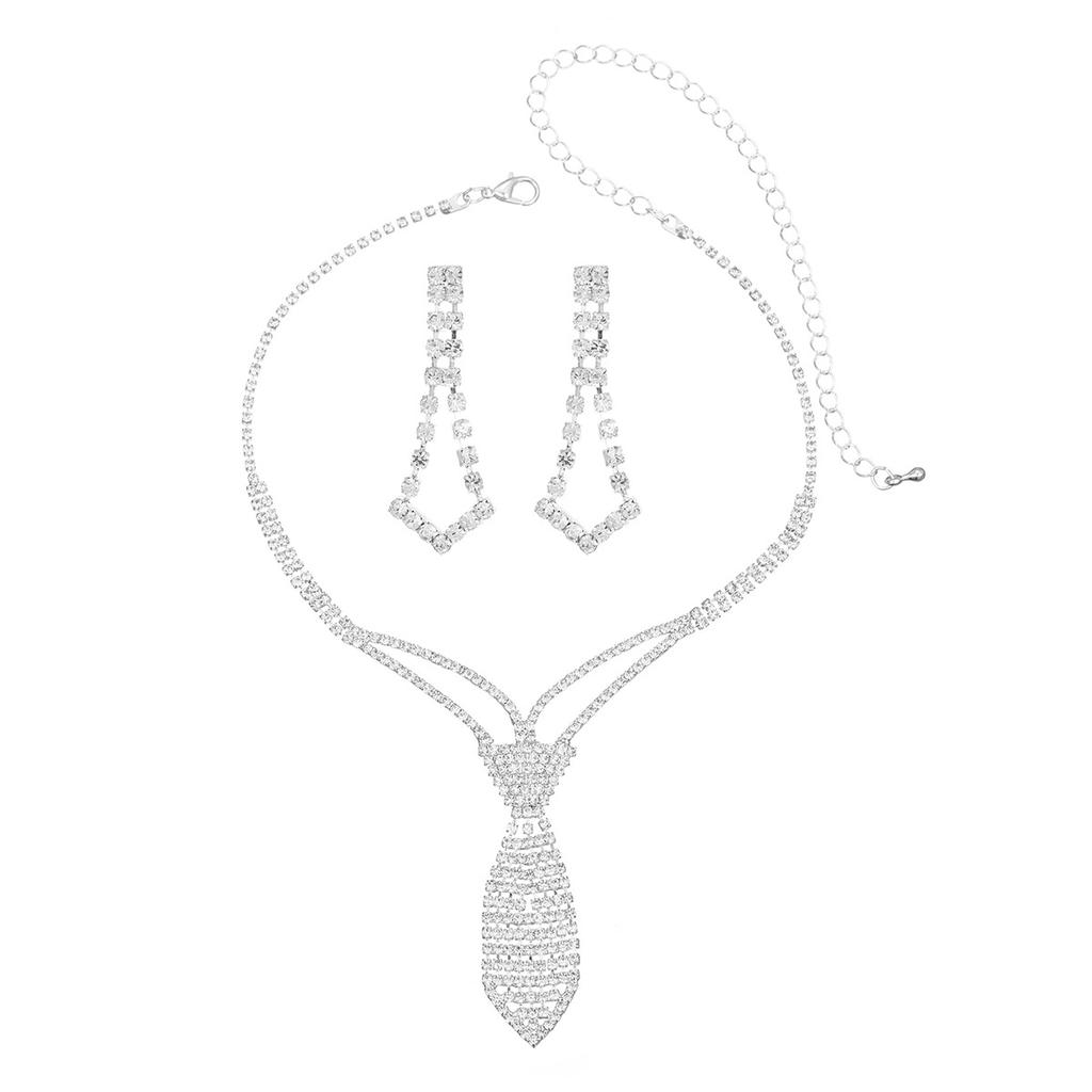 Temperament Luxury Shiny Rhinestone Necklace Earrings Two-piece Set, Fashion Bridal Jewelry Set