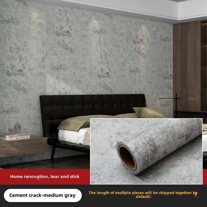 Industrial-Style Gray Micro Cement Self-Adhesive Waterproof Wallpaper for Bedroom or Clothing Store