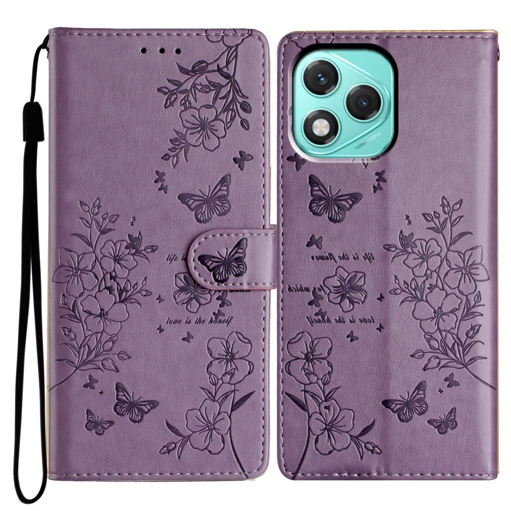 For Honor 400 Lite 5G Wallet Phone Case Butterfly Floral Imprint Leather Flip Cover with Strap