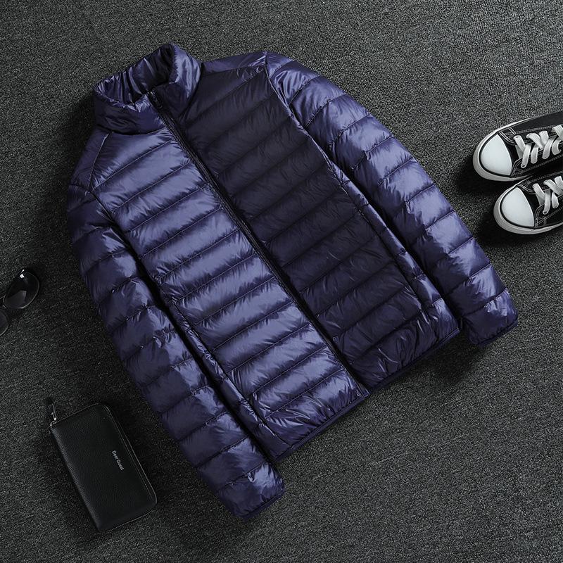 Men's Ultra-Light Winter Cotton Jacket, Short Stand-Up Collar, Plus Velvet, Large Size