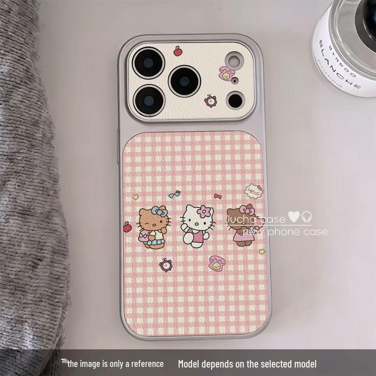 

Hello Kitty Pink Plaid Phone Case for Apple Models 14-17, Large Window Design Apple 16