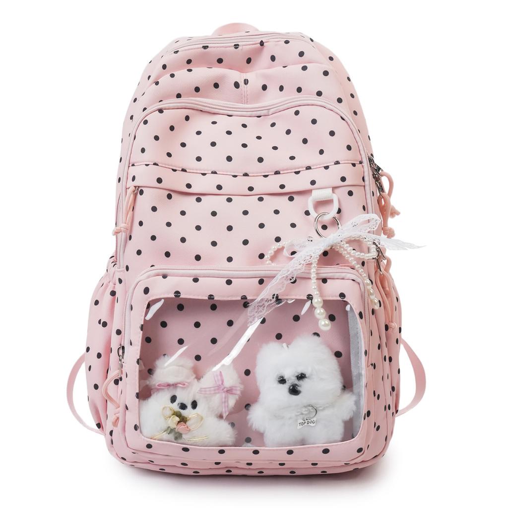 Schoolbag Japanese new fresh polka dot backpack student schoolbag women's large-capacity transparent pain bag junior high school backpack