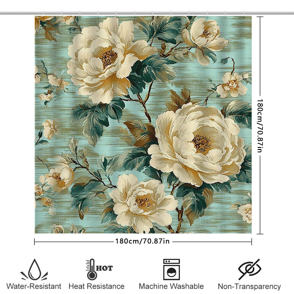 Vintage Style Shower Curtain With Floral Print Cream White Peony Design Decorative Bathtub Liner For Bathroom Home Accessories A