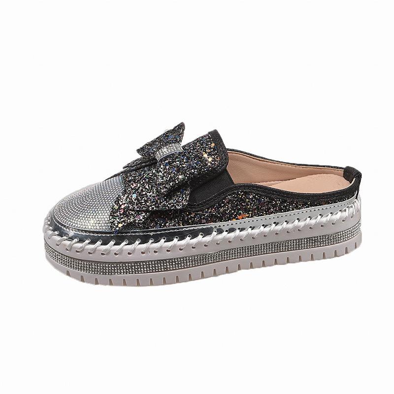 

Круглая головка со стразами весна и осень 2025 новый бант мода женская толстая подошва 45