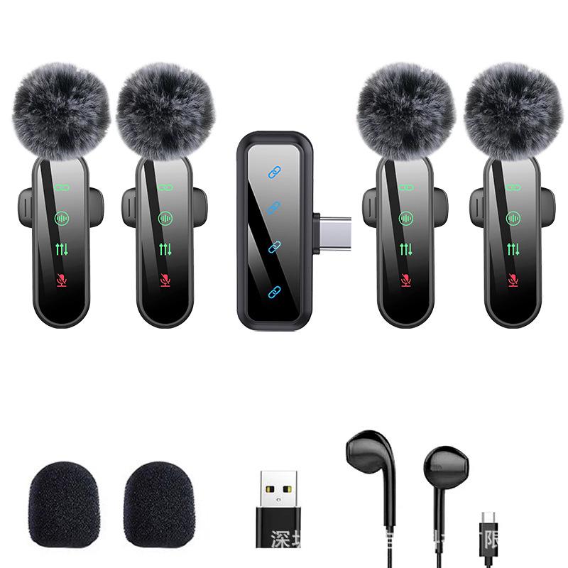 H19 Wireless Lavalier Microphone: One-to-Four Cross-Border, Three-in-One Interface for Live Streaming, Mobile Shooting, Noise Reduction Recording.