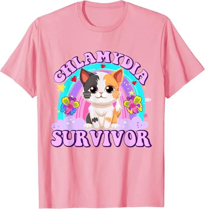 Chlamydia Survivor Cat Meme Funny Shirts for Men Adult Humor T-Shirt Cat Oddly Specific Graphic Tee Kitty Lover Kitten Clothes