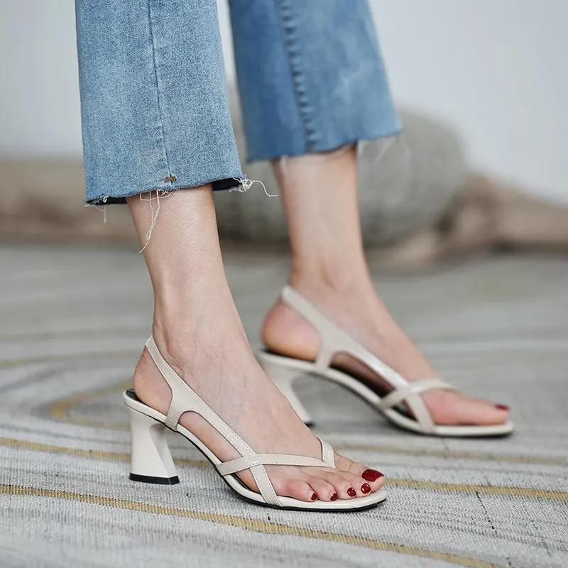 Summer New Thick Heel High Heels Open Toe Flip Flops Sandals Women Sexy Party Casual Shoes Roman Luxury Brand Shoes Women