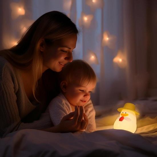 Cute Silicone Fluorescent Duck Night Light for Kids,USB Rechargeable 3 Step Dimmable Night Gift