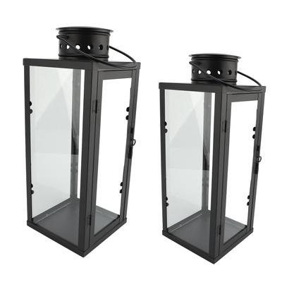 Iron Candle Lantern Vintage Decorative Metal Hanging Candle Holder for Living Room Courtyard 13.5x13.5x35cm+10x10x24cm
