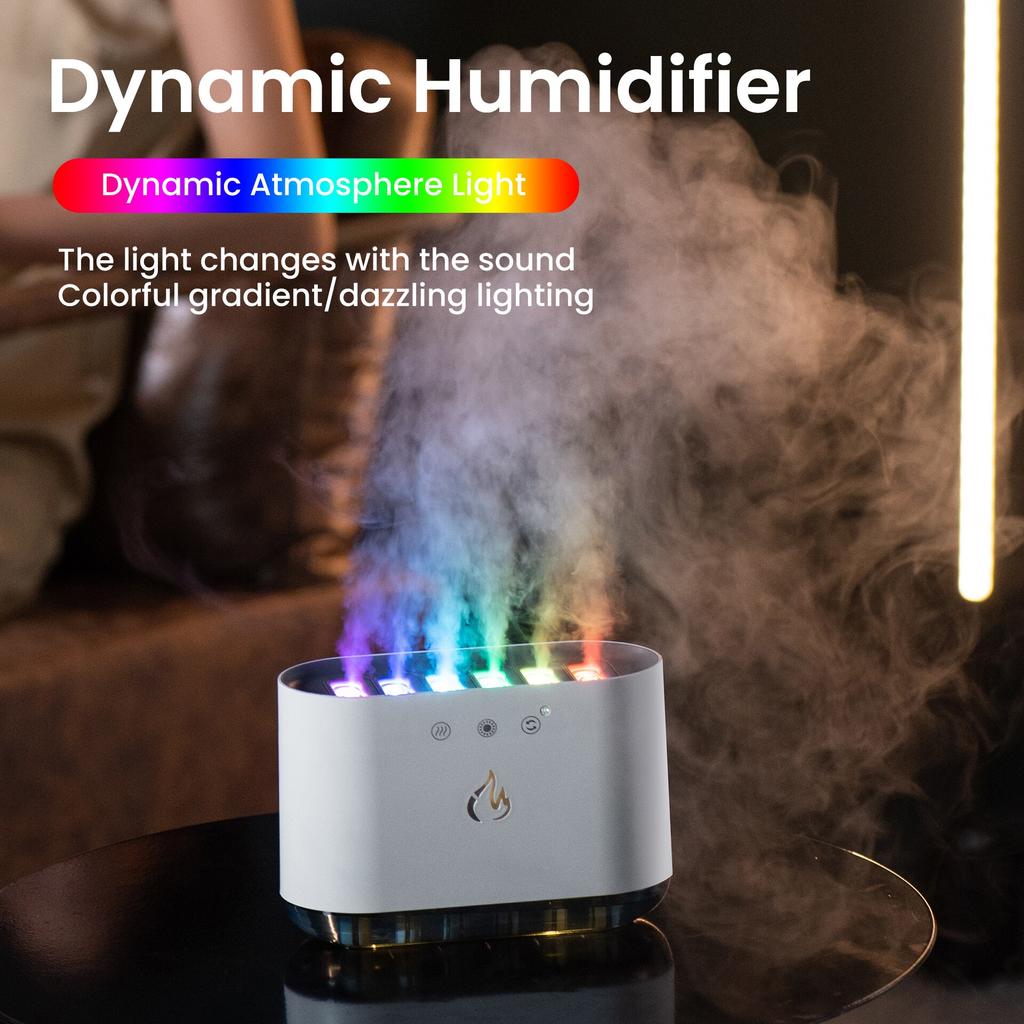 Nieuwe Desktop Dynamische Muziek Echografie Vlam Luchtbevochtiger Thuis 900ML RGB Led Licht Luchtbevochtiger Diffuser Machine Mist Maker