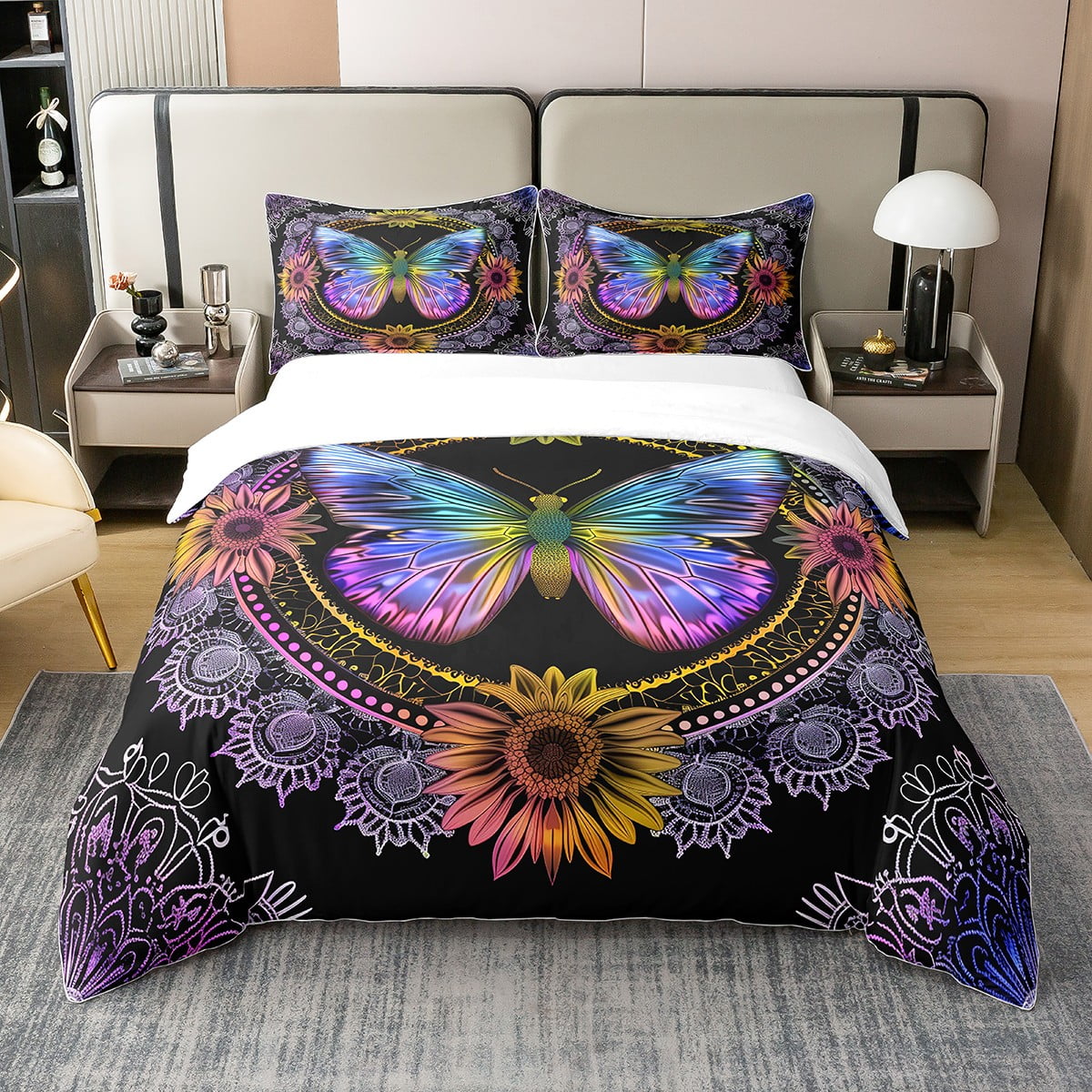 

Digital Printed Duvet Cover Creative Butterfly Pattern Design Queen Size Bedding Duvet Cover Not Fading Soft And Comfortable EU Single(135*200cm)3pcs