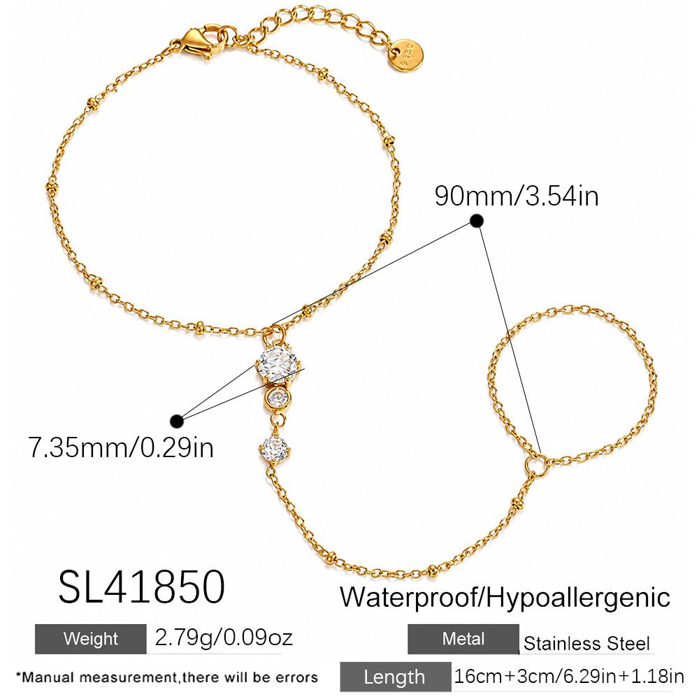 Yuhui Cross-Border Stainless Steel Bracelet Light Luxury High-End Vibe Zircon-Inlaid Back-of-Hand Chain Finger Ring All-in-One