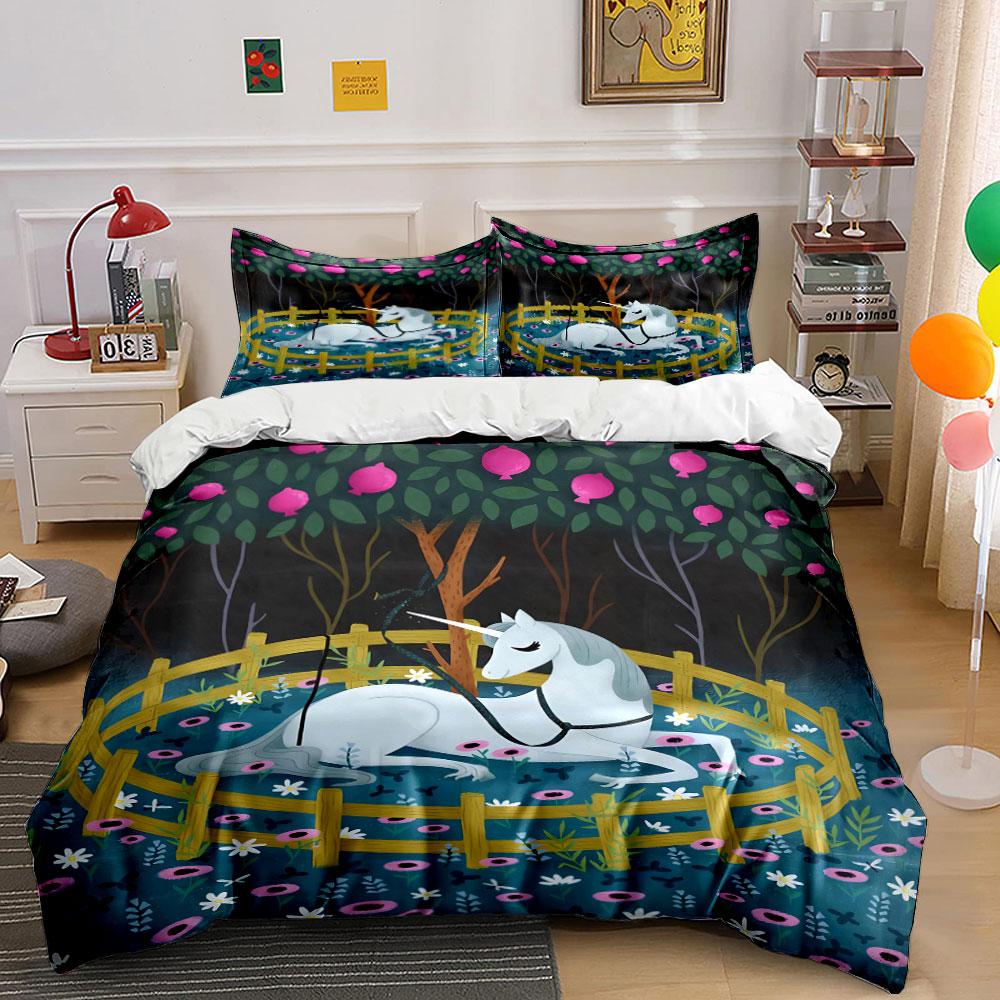

White unicorn, floral trees. Bedding sets Duvet cover sets Duvet covers Pillowcases(1 * Duvet Cover 2 * Pillowcases, without duvet insert) 135x200cm