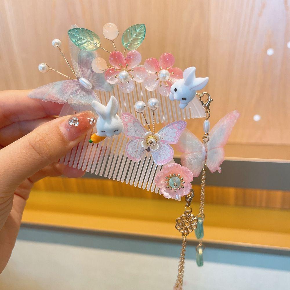 Pearl Butterfly Chinese Style Headwear Children Hairpin Hanfu Hair Comb Ancient Style Hairpin