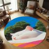 Cute Sleeping White Cat Round Area Rug Cartoon Soft Pet Print Carpet Non-slip Floor Mat Bedroom Nursery Indoor Home Decoration