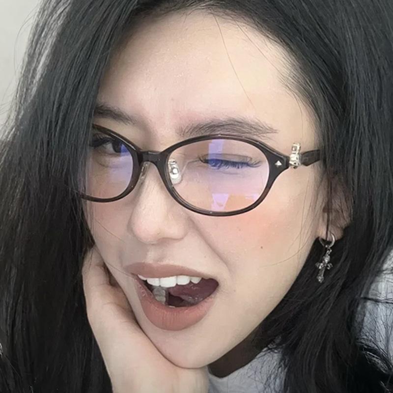 1PC Saturn Bookworm Plain Oval Flat Mirror Anti-Blue Light Glasses Frame Can Be Paired with Prescription Myopia Glasses Frame