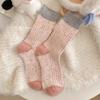 Women's Thickened Wool Mid-Calf Socks - Warm, Color Block Speckled Yarn, Sweat-Absorbent, Loose Pile for Autumn/Winter.