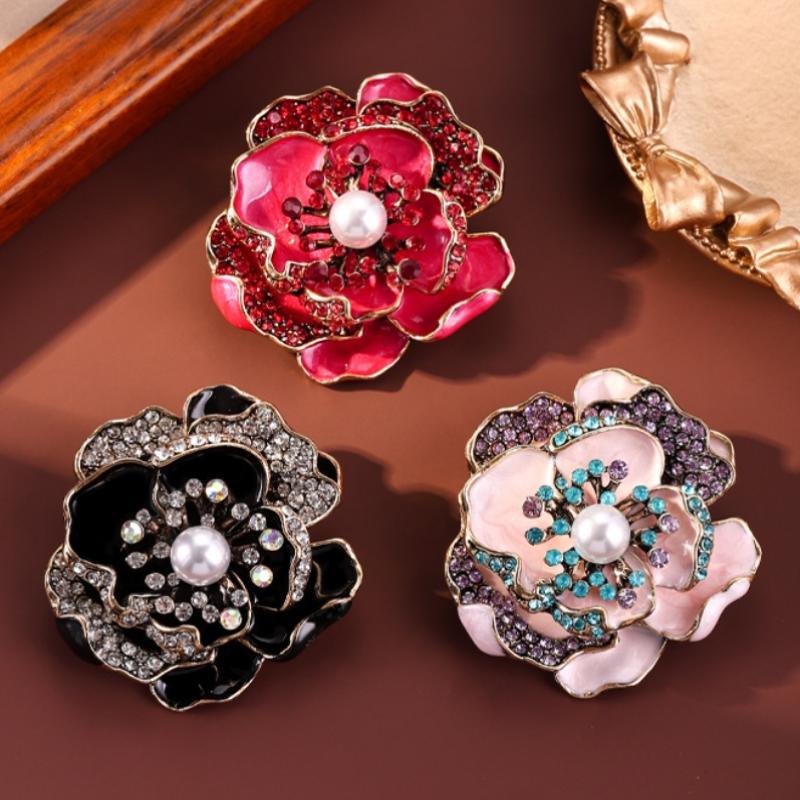 Studded Dripping Oil Flower Brooches For Women Coat Jewelry Accessories Gifts