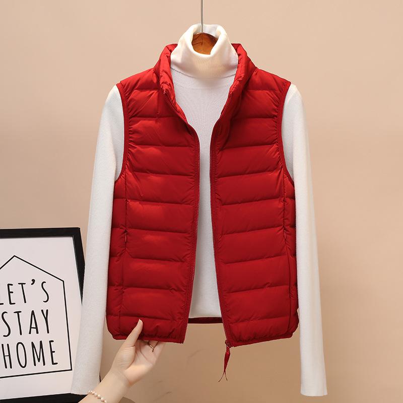 Neue Weste, leichte Daunenweste für Damen, große Größe, Stehkragen, dünn, nahtlos integriert, leichte Jacke, Daunenjacke, Futter