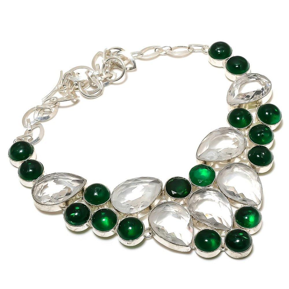 

Ожерелье из стерлингового серебра 925 пробы с натуральным белым топазом и драгоценным камнем диопсидом 18 дюймов z5u93