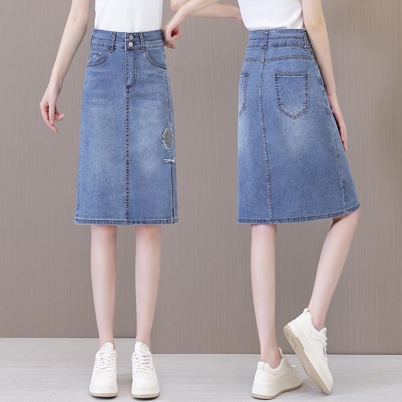 High-Waist Denim Skirt with Floral Embroidery, Summer 2024