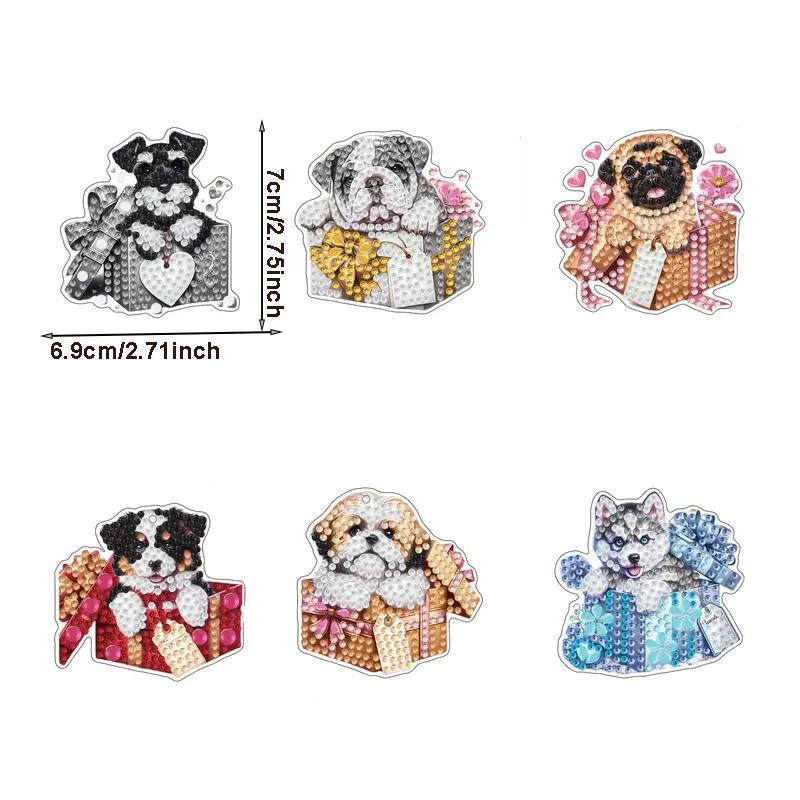 6Pcs/Set DIY Diamond Painting Keychain - Animal and Dog Patterns, DIY Decorations, Diamond Kit Craft Supplies