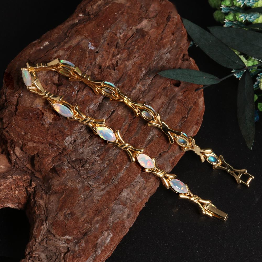 Cross Design Color Rich Natural Opal Gem Bracelet Beautiful and Elegant S925 Silver Ladies and Girls Daily Wear Fine Jewelry