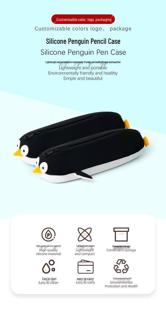 Silicone Penguin Pencil Case: Large Capacity, Waterproof, Portable & Cute Stationery Holder