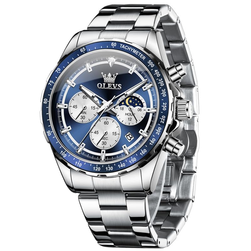 

OLEVS Quartz Popular Wristwatch for Business and Moon Phase Chronograph Watch with Luminous Date Metal Gift for Men Men s Watch, Students, Function,
