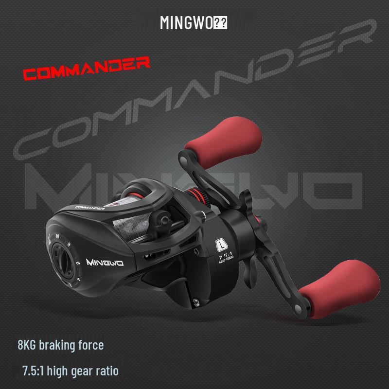 MINGWO Commander Baitcastingový naviják, Krátká cívka, Dlouhý nához, Předem navinutý, Černý rybářský naviják