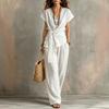 European and American Suits Women's Summer Casual Two-piece Sets Commuter Lace-up Waist Short Tops Loose Wide-leg Pants