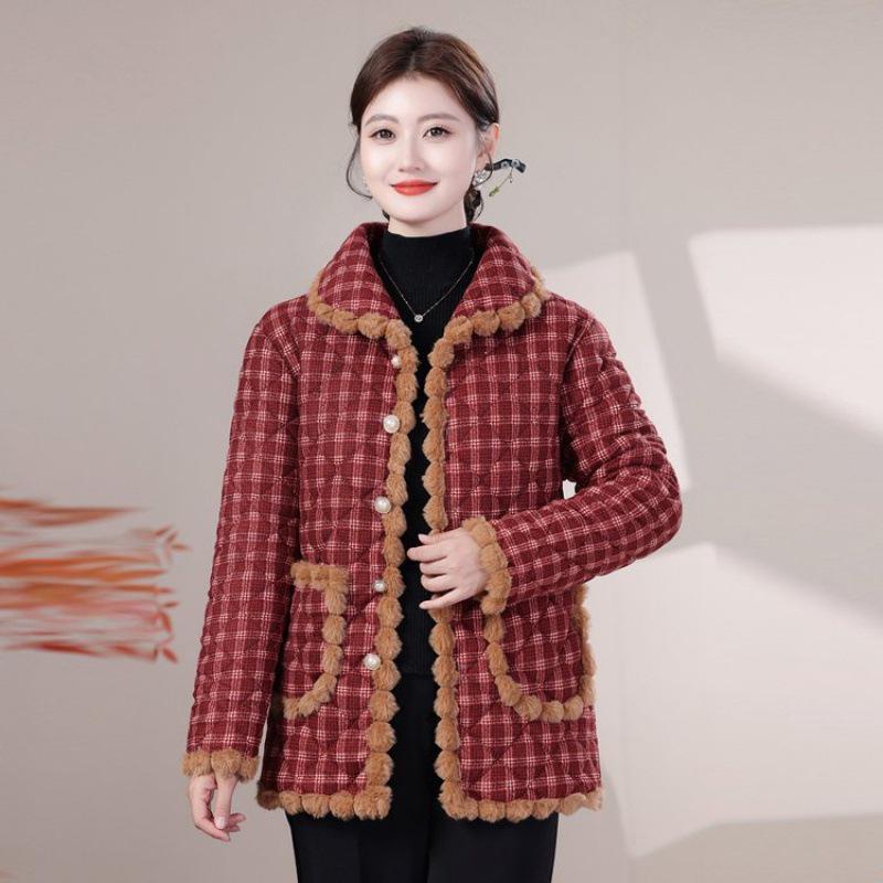 Winter Women's Plus Size Velvet Thickened Cotton Jacket - Warm & Stylish for Middle-Aged and Elderly