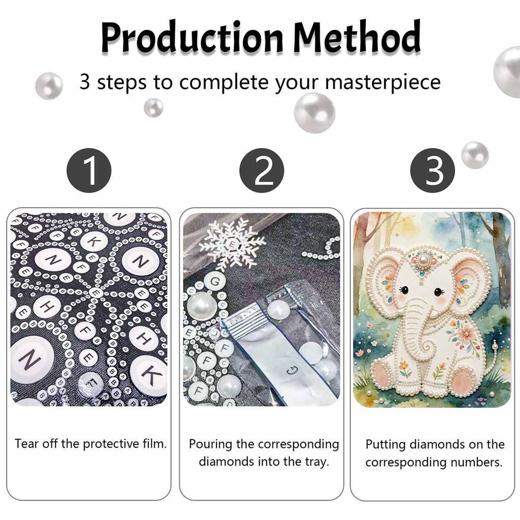 5D DIY Pearl Diamond Painting Kit Cute Baby Elephant Full Drill Embroidery Mosaic Art Home Wall Decor Gift