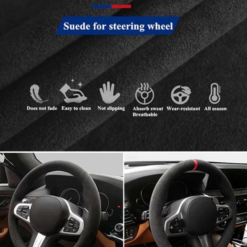 Car Steering Wheel Cover For Tesla Model 3 2015- Model Y - Ized Hand-stitched Suede Leather Car Accessories