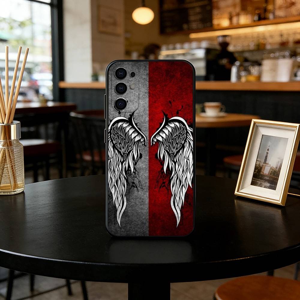Angel wings Phone Case Black Silicone Soft For Samsung S25,S24,S21,S22,S23,S30,Ultra,S20,Plus,Fe,Lite