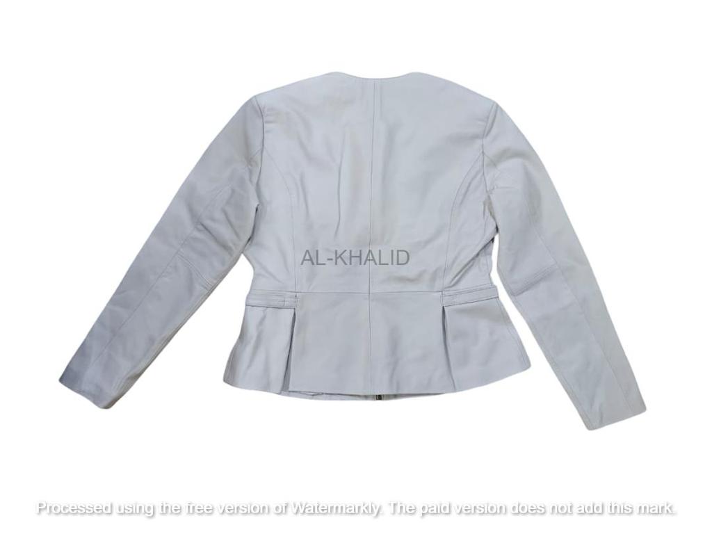 Handmade Women's White Leather Jacket Genuine Lambskin Pleated Flared Stylish