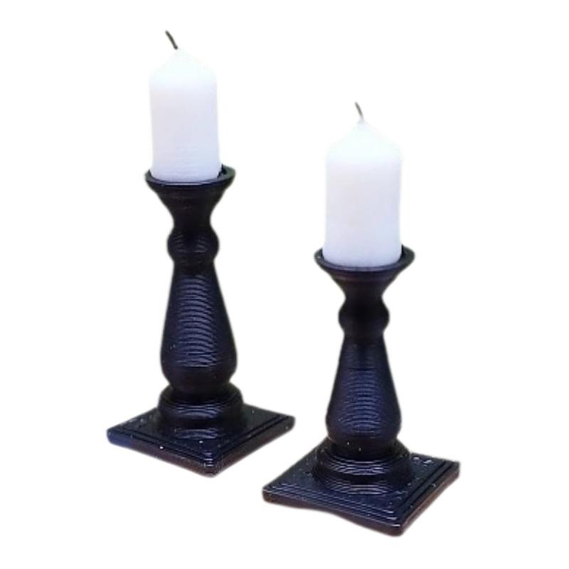 

1:12 Scale Miniature Candle Holders - Dollhouse Black Candlesticks with White Candles
