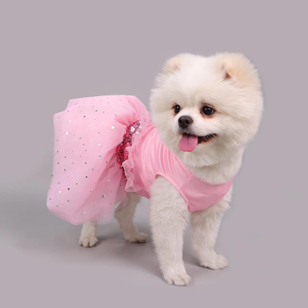 Pink Puppy Dog Dress Lovely Dog Blingbling Princess Skirt Sweet Pet Apparel Dogs Cat Tutu Dresses for Birthday Wedding Party