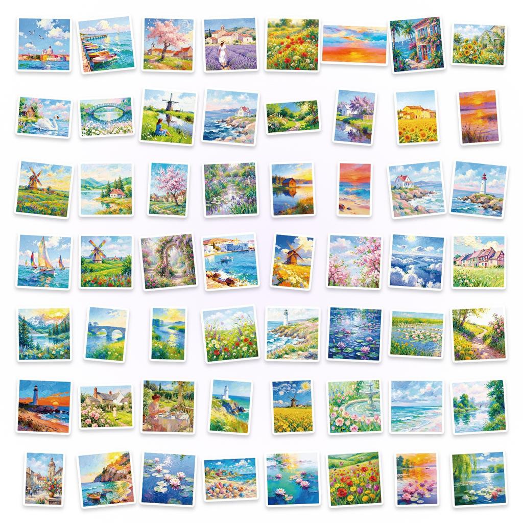 56 Landscape Oil Painting Stickers Creative Painting Warm Travel Scenery Beauty Material Decorative Stickers
