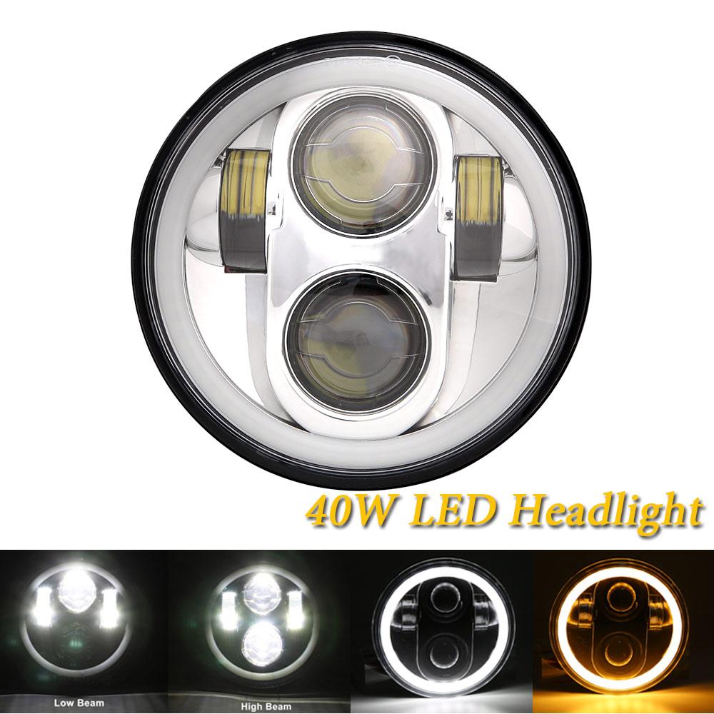 Headlight 5.75 Inch Black Halo Angel Eyes LED For Harley Sportster 1200 883 Street Softail Dyna 5-3/4" Projector Round Headlamp
