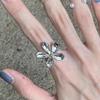 Silver Alloy Floral Rings Portable Comfortable Fit Sturdy Metal for Daily Outfit Accessories