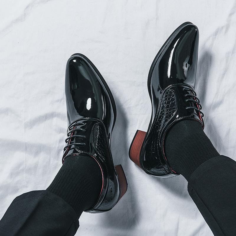 Fashion Classic Pointed Toe Male Casual Footwear High Heels Men Shoe Male Lace-Up Oxfords Shoes 2024 Leather High Heels Men Club Shoes