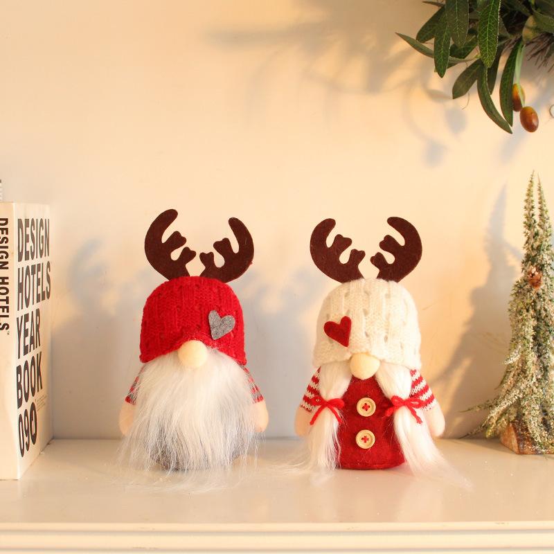 

Christmas Doll Knitted Hat Antlers Doll Rudolph Faceless Doll Desktop Decoration