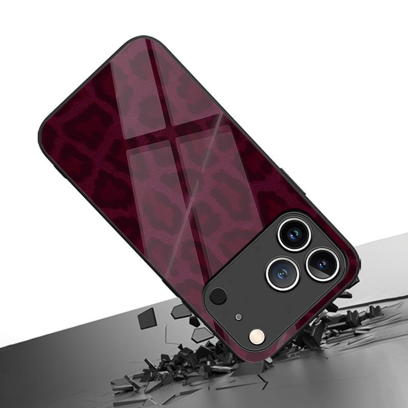 Dark Red Leopard Print Pattern Tempered Glass Phone Case For Samsung Galaxy S26 S25 S24 S23 Ultra Plus FE Shockproof Cover