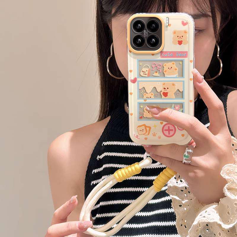 Xiaomi 17 Pro Max Silicone Phone Case with Lanyard - Pudding Bear Design