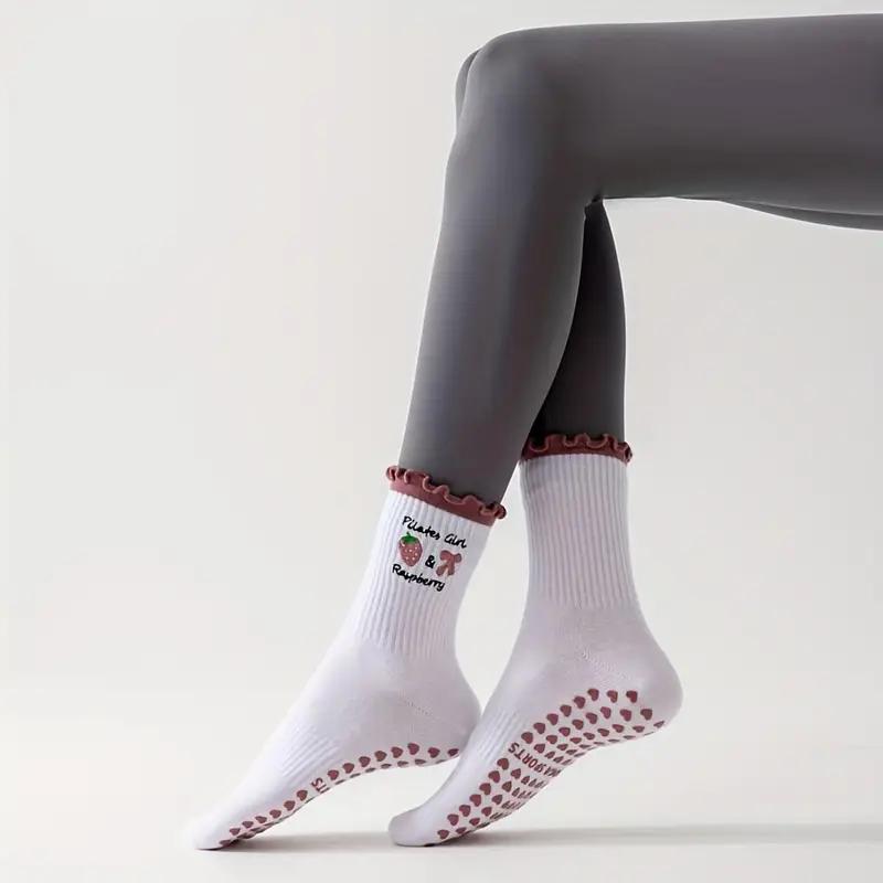 1 Pair Women'S Embroidered Prima Socks - Non-Slip Yoga & Pilates Socks Comfort Fit for All-Season Indoor Workouts