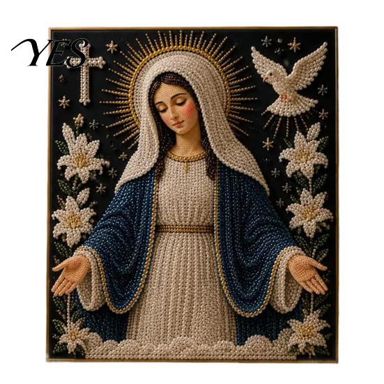 Christian Home Altar Decor Faith Pearl Painting Kit, Virgin Mary DIY Faux Art Religious Commemorative Gift Craft Set, Handmade Wall for Prayer Corners C