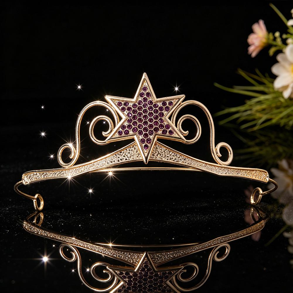 Minimalist Celestial Star Gold Plated Rhinestone Bridal Tiara Sparkling Starry Crystal Queen Crown Hair Accessory Elegant Prom