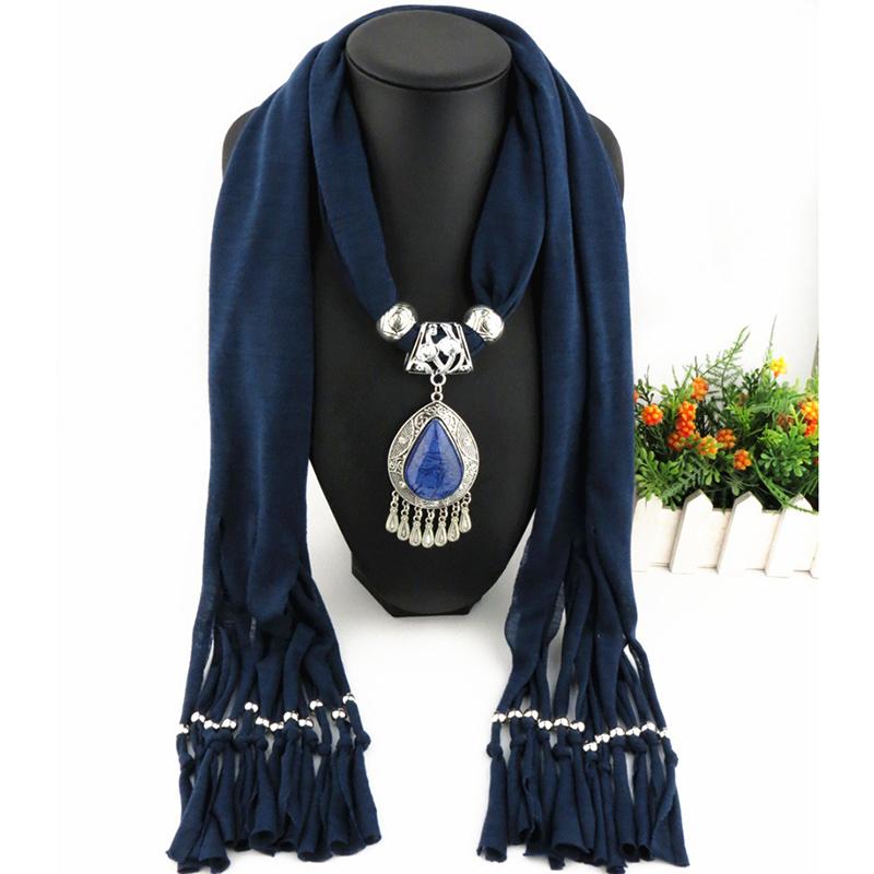 Elegant Polyester Scarf with Teardrop Pendant & Tassels – Women’s Stylish Solid Color Fashion Accessory