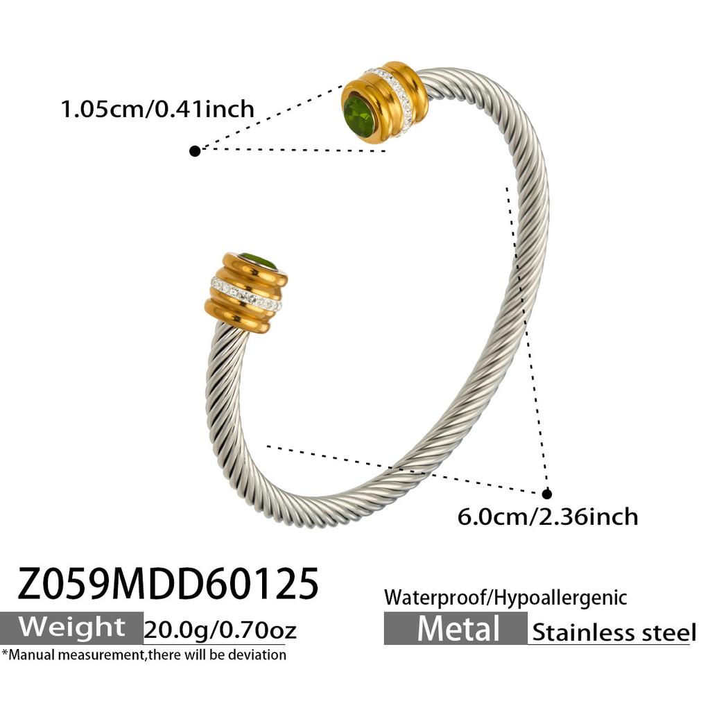 European and American fashion light luxury jewelry bracelet set with zirconia, stainless steel elastic open bangle